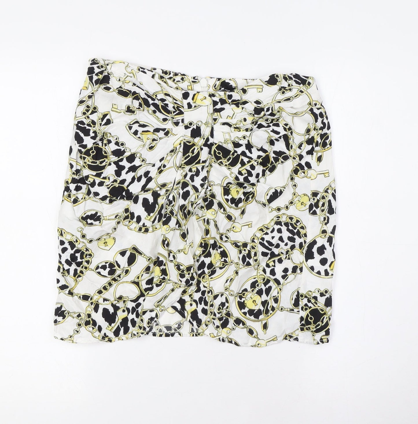 Boohoo Womens White Viscose A-Line Skirt Size 12 Zip - Locks and Chains Fabric