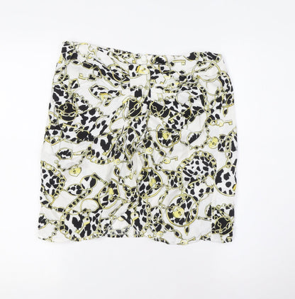 Boohoo Womens White Viscose A-Line Skirt Size 12 Zip - Locks and Chains Fabric