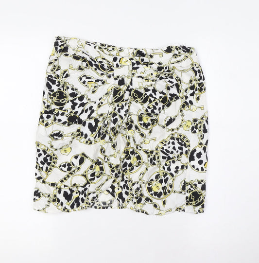 Boohoo Womens White Viscose A-Line Skirt Size 12 Zip - Locks and Chains Fabric