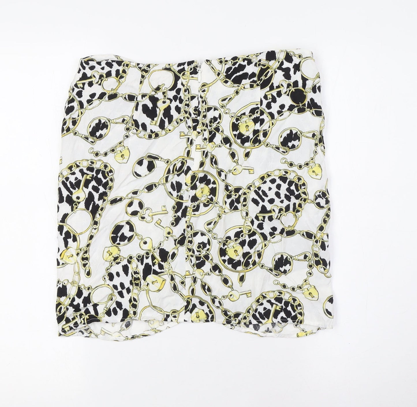 Boohoo Womens White Viscose A-Line Skirt Size 12 Zip - Locks and Chains Fabric