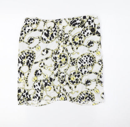 Boohoo Womens White Viscose A-Line Skirt Size 12 Zip - Locks and Chains Fabric