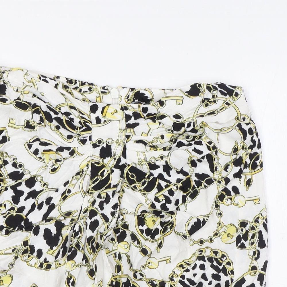 Boohoo Womens White Viscose A-Line Skirt Size 12 Zip - Locks and Chains Fabric