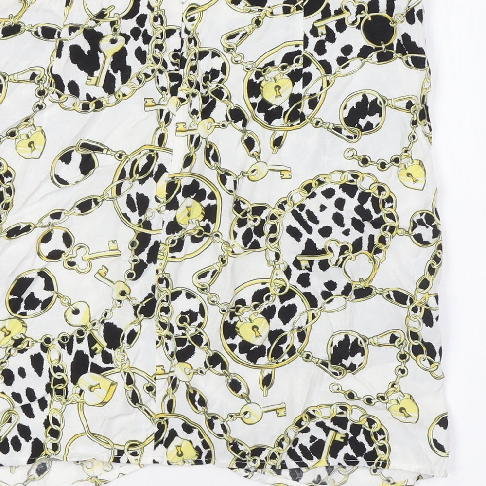 Boohoo Womens White Viscose A-Line Skirt Size 12 Zip - Locks and Chains Fabric