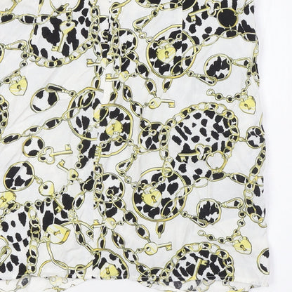 Boohoo Womens White Viscose A-Line Skirt Size 12 Zip - Locks and Chains Fabric