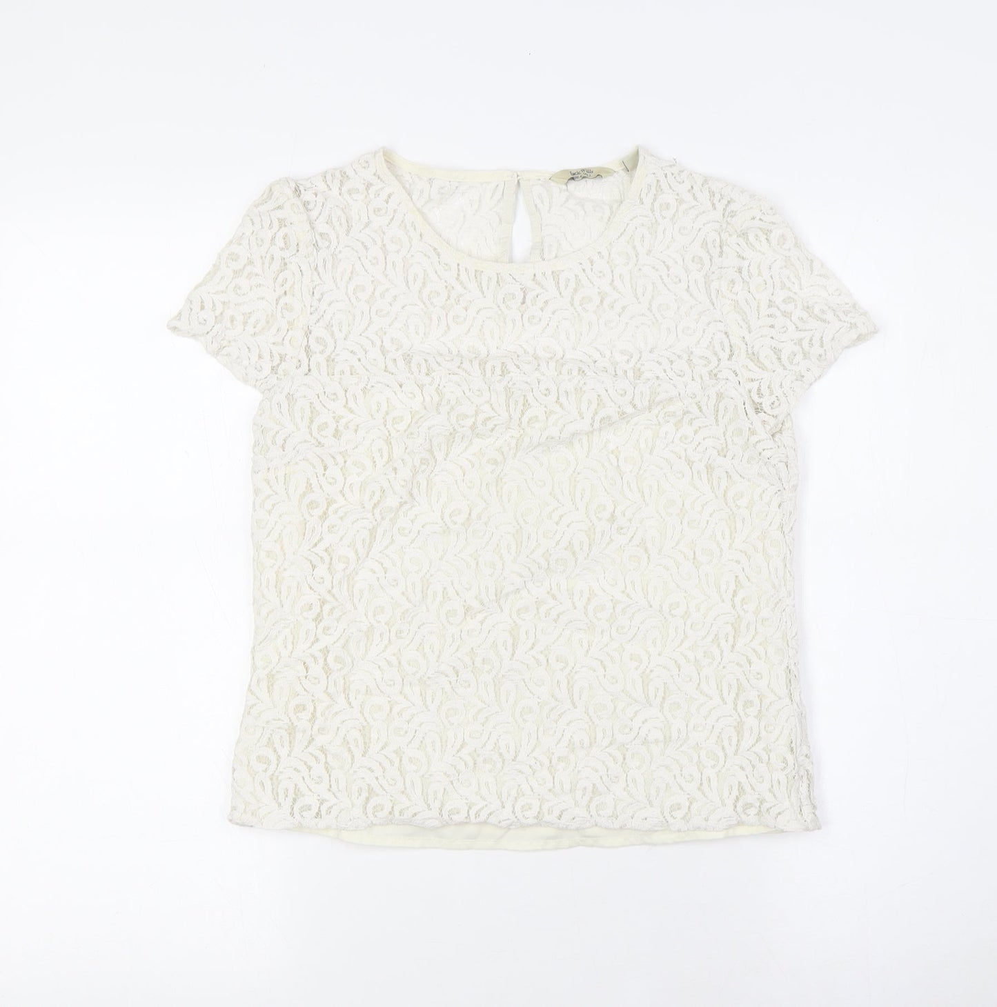 Jack Wills Womens White Cotton Basic Button-Up Size 6 Round Neck - Lace