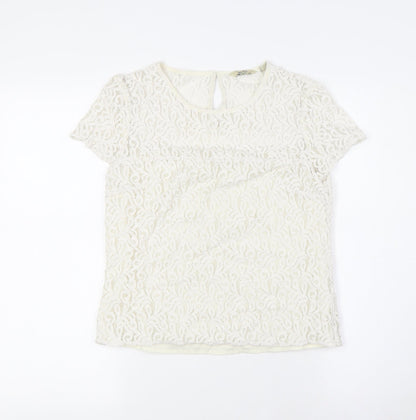 Jack Wills Womens White Cotton Basic Button-Up Size 6 Round Neck - Lace