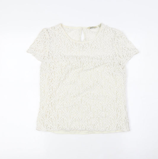 Jack Wills Womens White Cotton Basic Button-Up Size 6 Round Neck - Lace