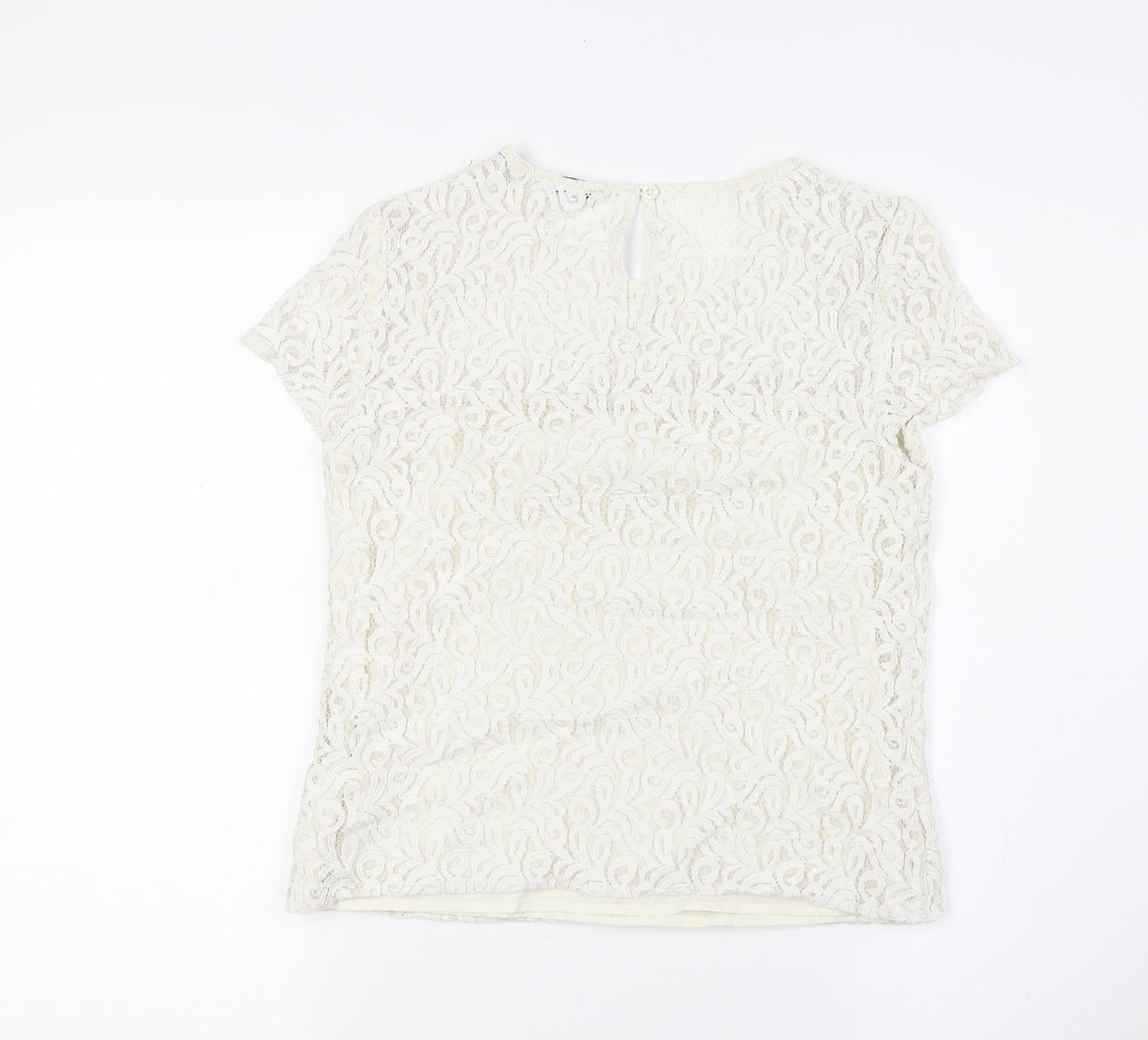 Jack Wills Womens White Cotton Basic Button-Up Size 6 Round Neck - Lace