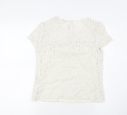 Jack Wills Womens White Cotton Basic Button-Up Size 6 Round Neck - Lace