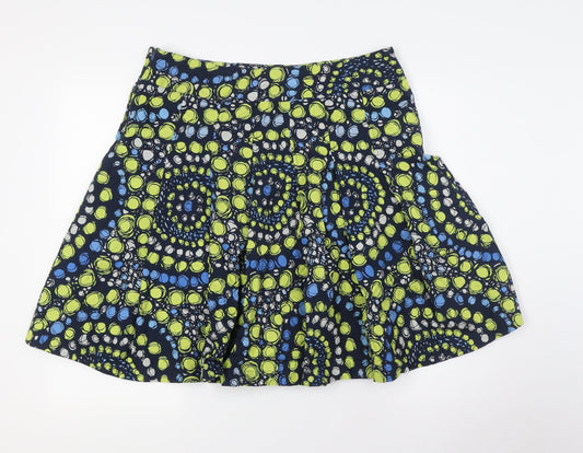 Liz Claiborne Womens Blue Cotton A-Line Skirt Size 16 Zip - Green Grey Blue Spots