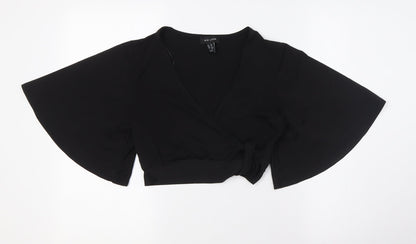 Womens UK Size 10 New Look Black Cropped Button-Up