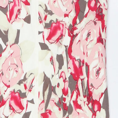 Pomodoro Womens Ivory Floral Cotton Pencil Dress Size 16 Boat Neck Zip - Pink Flowers
