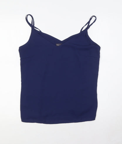 Marks and Spencer Womens Blue Polyester Camisole Button-Up Size 10 V-Neck