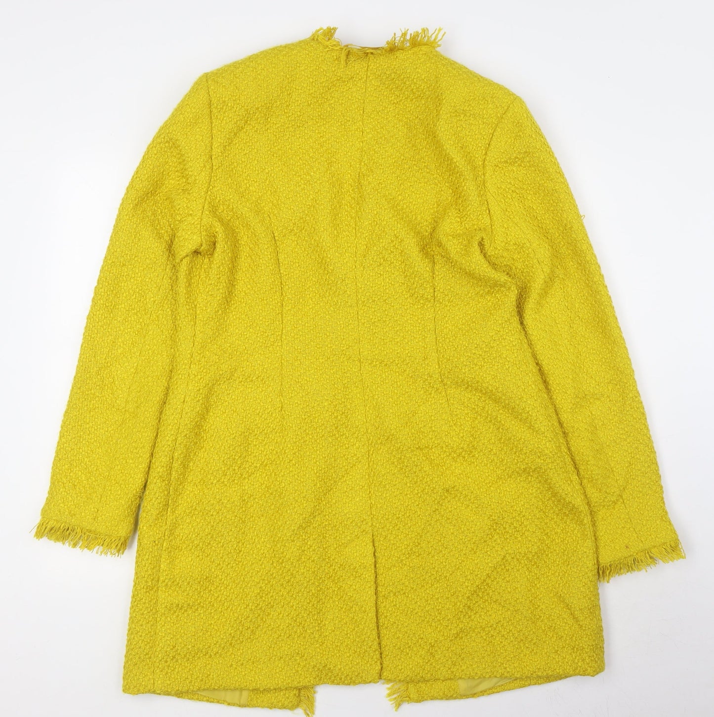 Body Flirt Womens Yellow Overcoat Coat Size 14 Hook & Eye - Textured, Raw Hems
