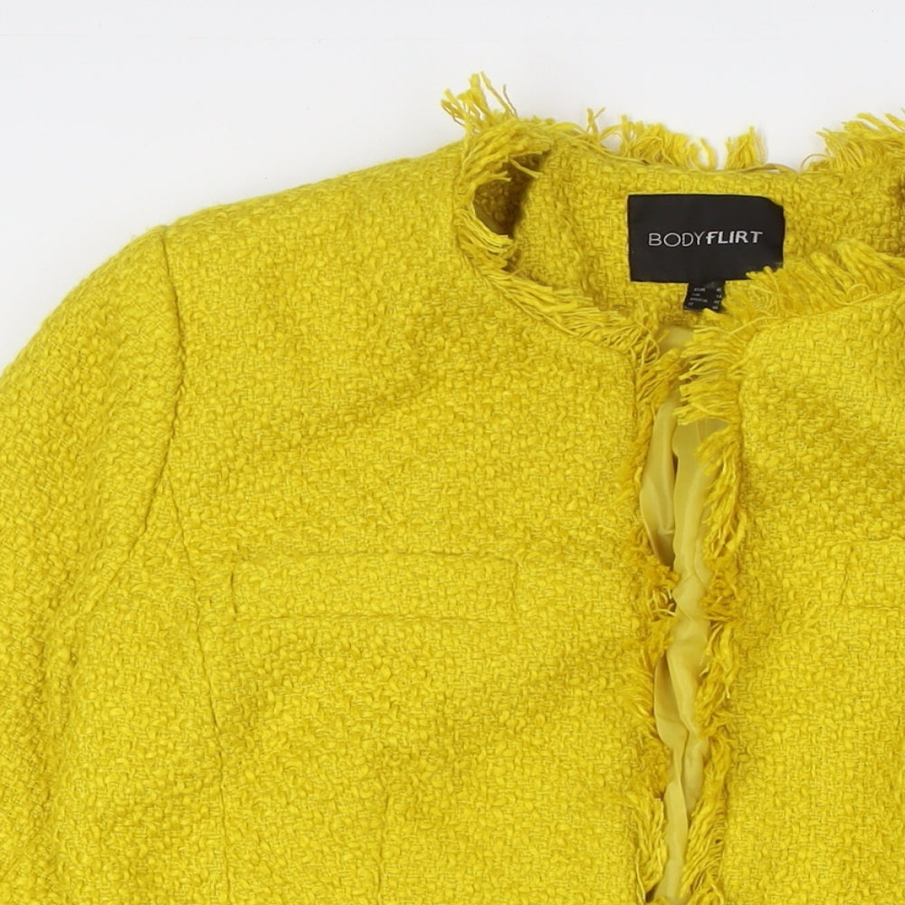 Body Flirt Womens Yellow Overcoat Coat Size 14 Hook & Eye - Textured, Raw Hems