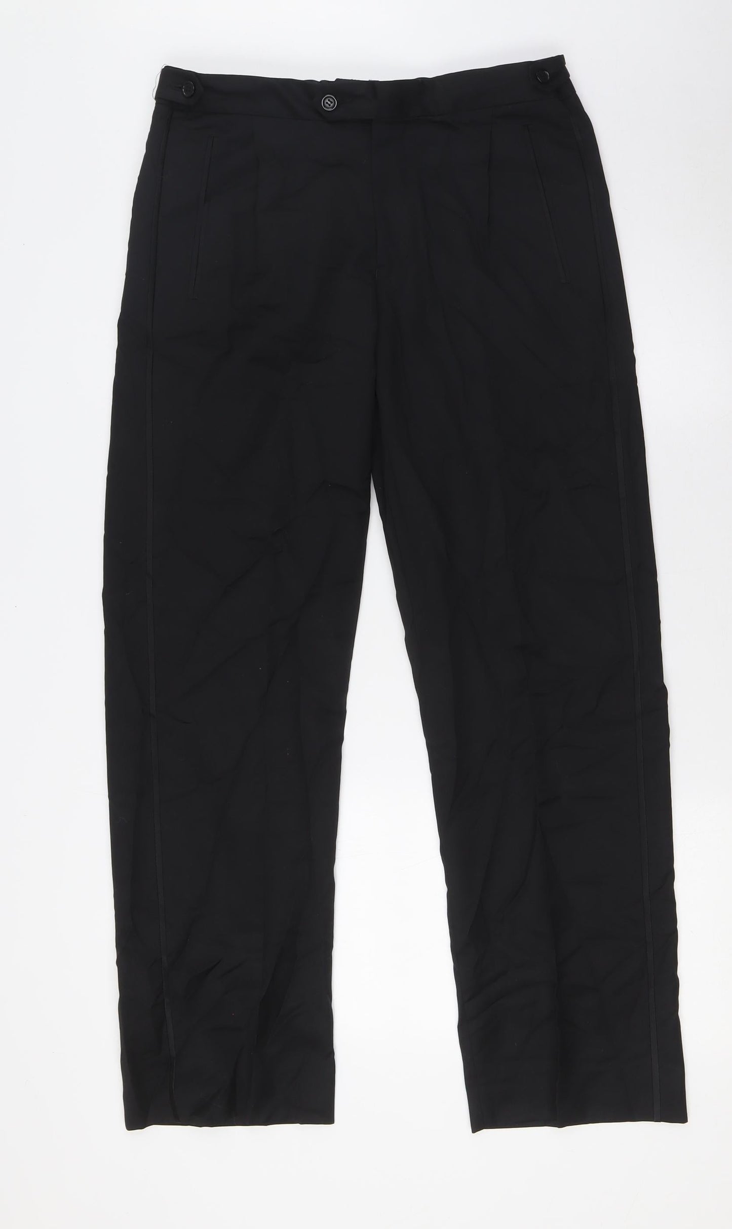 Black & White Mens Black Wool Trousers Size 32 in L38 in Regular Zip