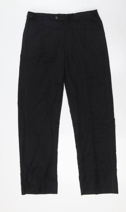 Black & White Mens Black Wool Trousers Size 32 in L38 in Regular Zip