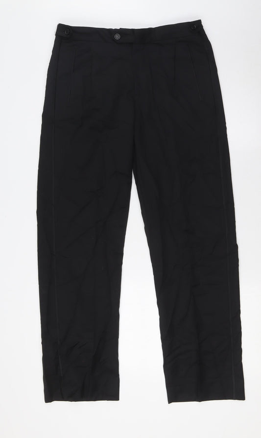 Black & White Mens Black Wool Trousers Size 32 in L38 in Regular Zip