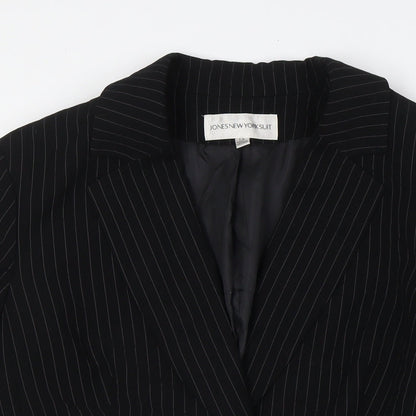 Jones New York Womens Black Striped Jacket Size 14 Button