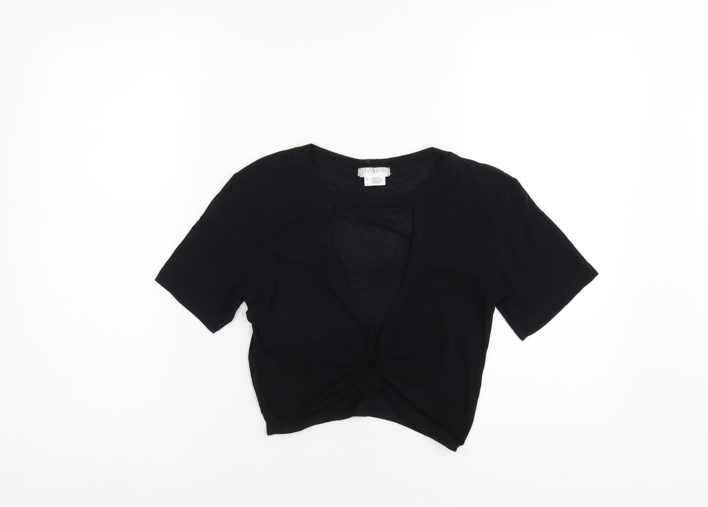 Cooperative Womens Black Cotton Basic T-Shirt Size S Round Neck