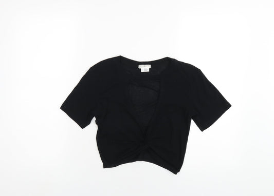 Cooperative Womens Black Cotton Basic T-Shirt Size S Round Neck