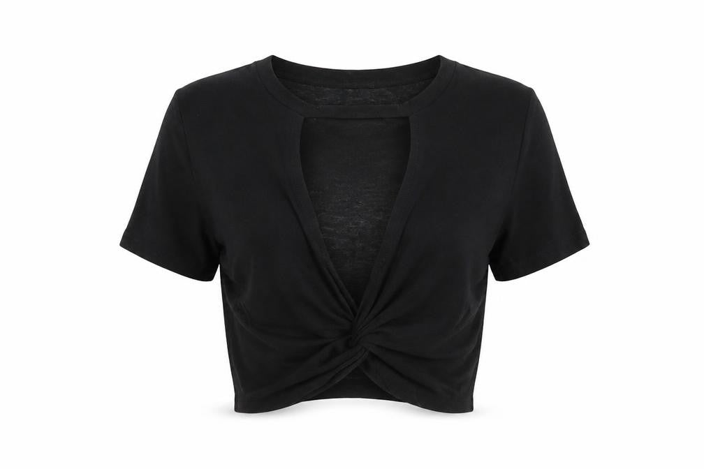 Cooperative Womens Black Cotton Basic T-Shirt Size S Round Neck