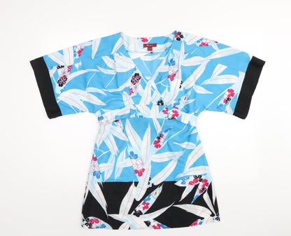 Monsoon Womens Blue Geometric Polyester A-Line Size 8 V-Neck Pullover