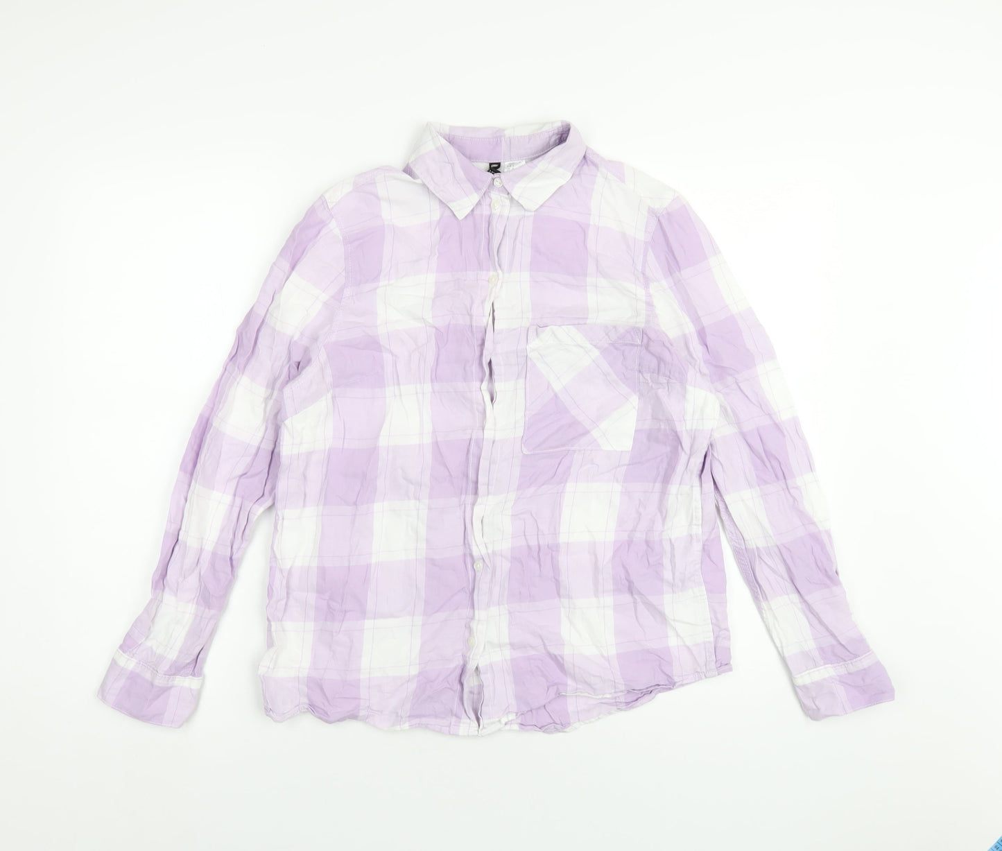 H&M Womens Purple Plaid Cotton Basic Button-Up Size S Collared