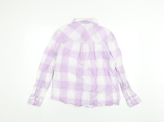 H&M Womens Purple Plaid Cotton Basic Button-Up Size S Collared