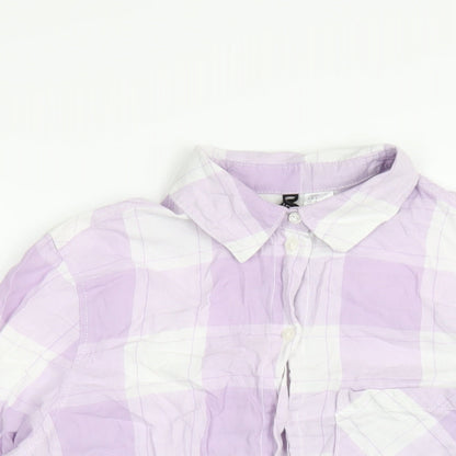 H&M Womens Purple Plaid Cotton Basic Button-Up Size S Collared