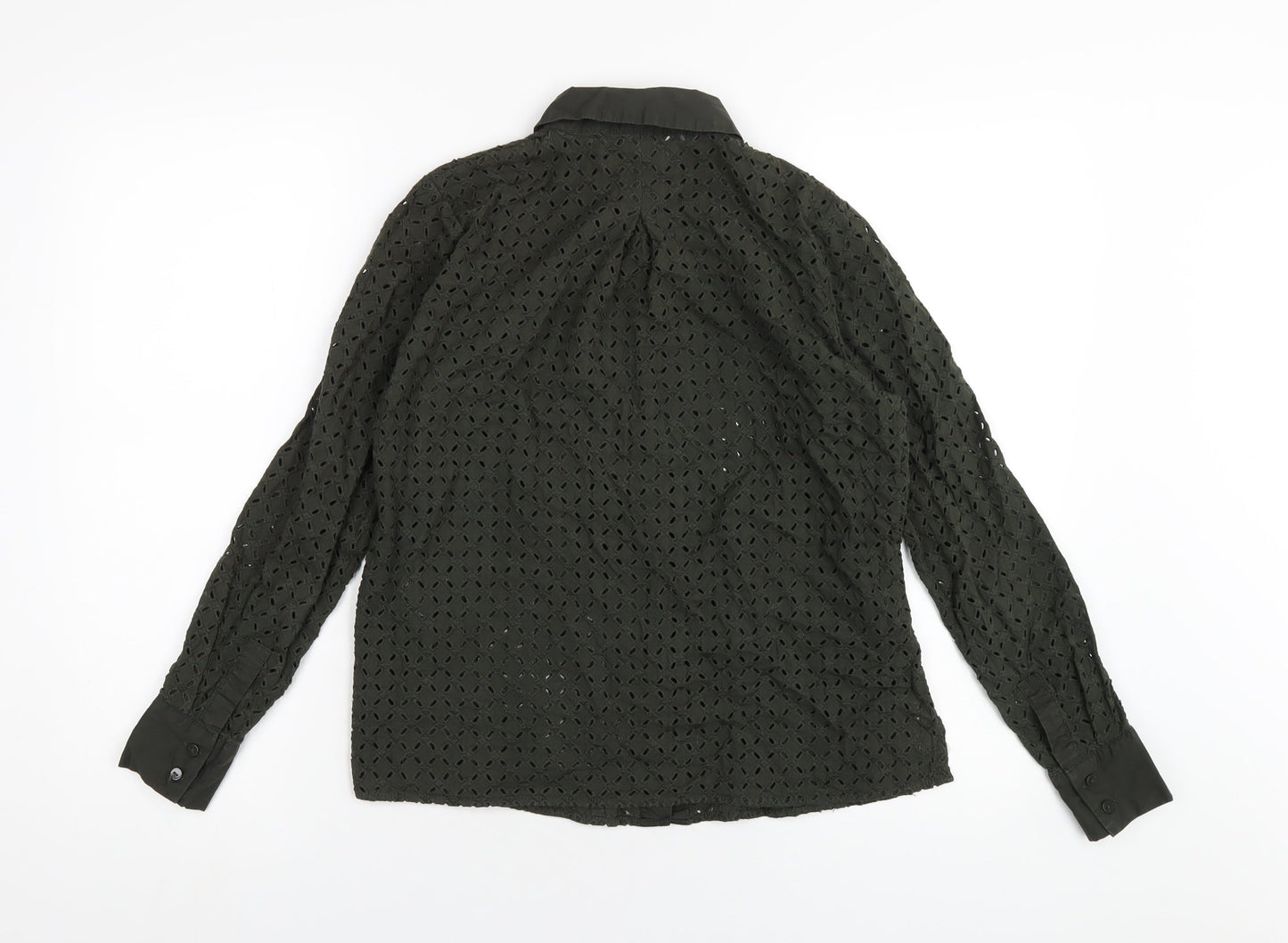 H&M Womens Green Cotton Basic Button-Up Size 6 Collared
