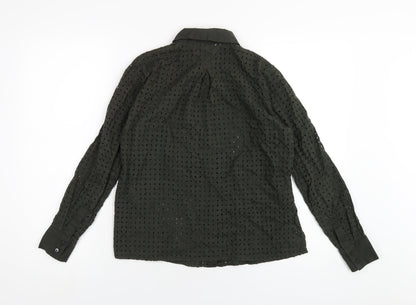 H&M Womens Green Cotton Basic Button-Up Size 6 Collared