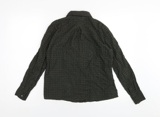 H&M Womens Green Cotton Basic Button-Up Size 6 Collared