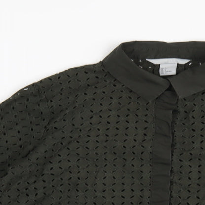 H&M Womens Green Cotton Basic Button-Up Size 6 Collared