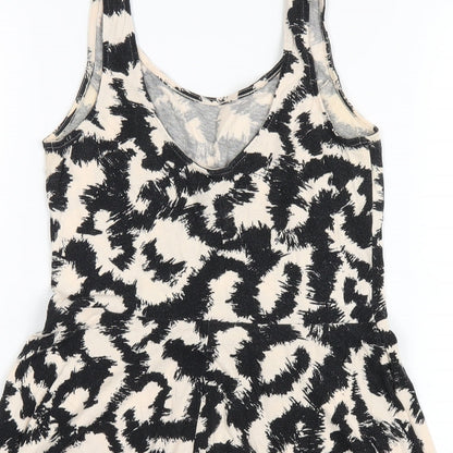 H&M Womens Black Geometric Cotton A-Line Size 8 Scoop Neck Pullover