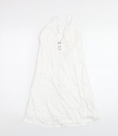 Zara Womens White Polyester Slip Dress Size XS V-Neck Zip