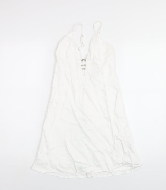 Zara Womens White Polyester Slip Dress Size XS V-Neck Zip