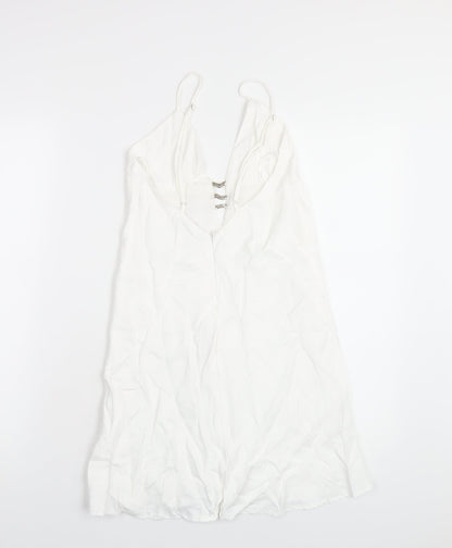 Zara Womens White Polyester Slip Dress Size XS V-Neck Zip