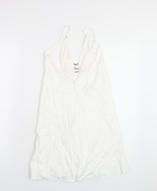 Zara Womens White Polyester Slip Dress Size XS V-Neck Zip