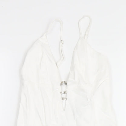 Zara Womens White Polyester Slip Dress Size XS V-Neck Zip