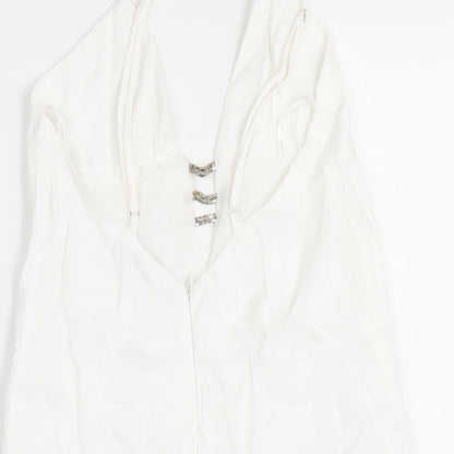 Zara Womens White Polyester Slip Dress Size XS V-Neck Zip