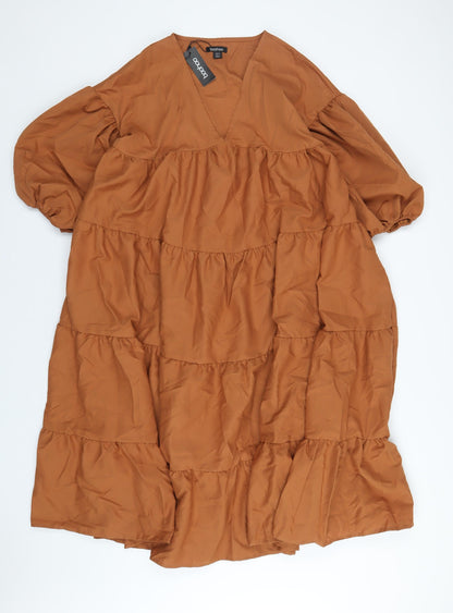 Boohoo Womens Brown Polyester A-Line Size 12 V-Neck Pullover