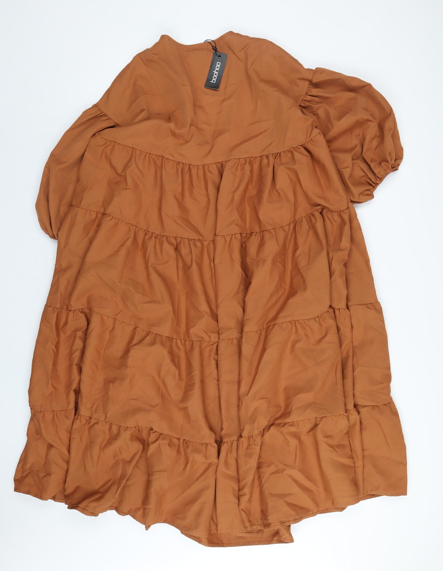 Boohoo Womens Brown Polyester A-Line Size 12 V-Neck Pullover