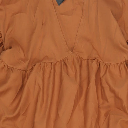 Boohoo Womens Brown Polyester A-Line Size 12 V-Neck Pullover