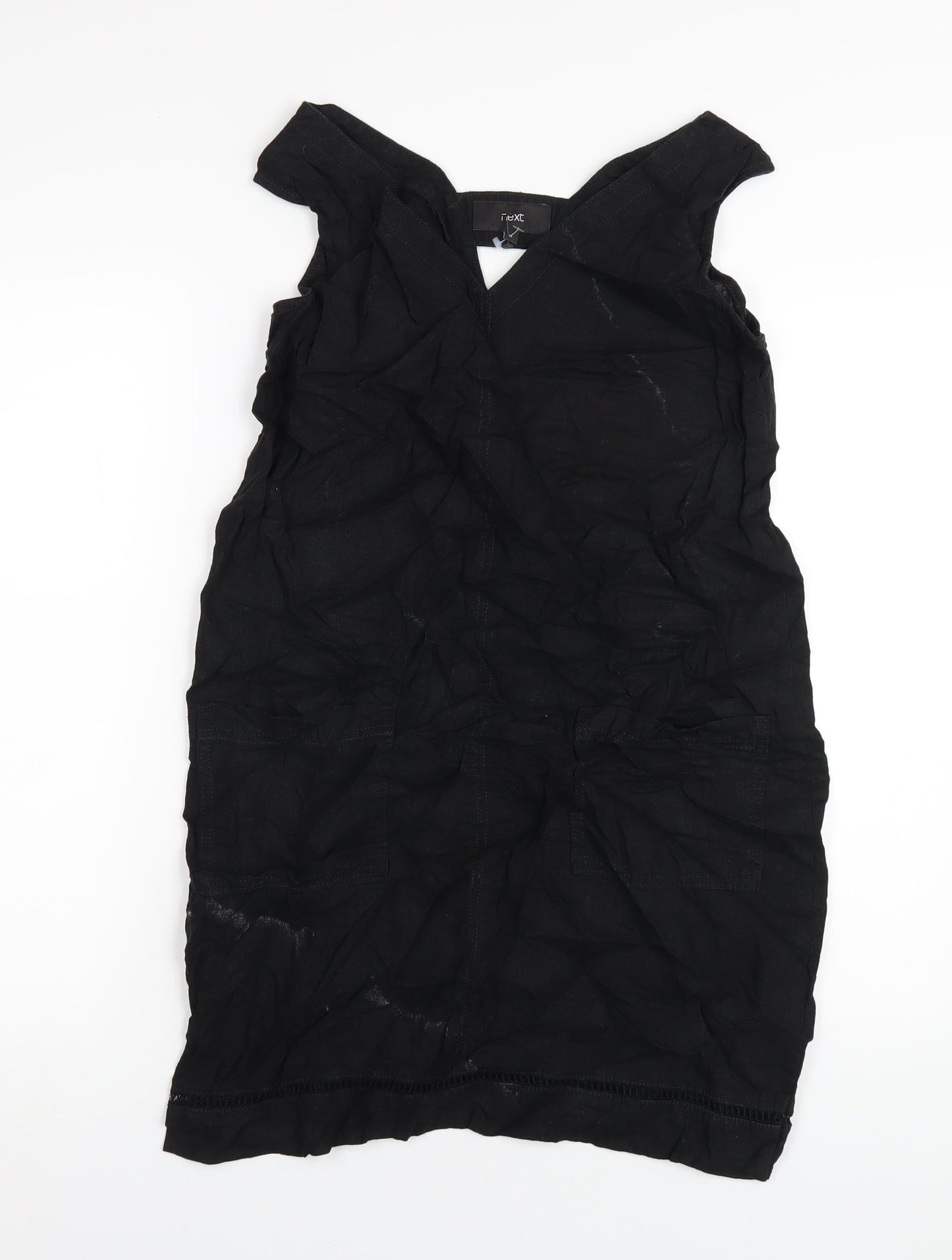 NEXT Womens Black Linen Tank Dress Size 10 V-Neck Pullover