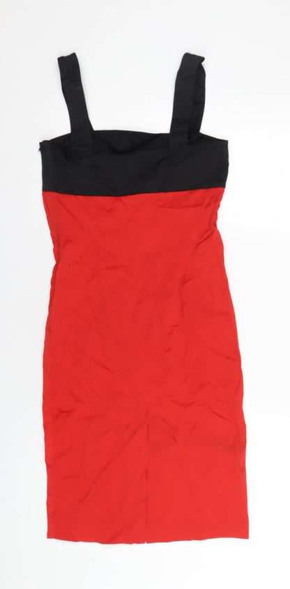 Zara Womens Red Polyester Pencil Dress Size S Square Neck Zip
