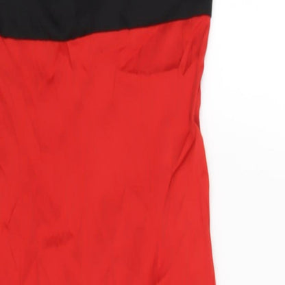 Zara Womens Red Polyester Pencil Dress Size S Square Neck Zip