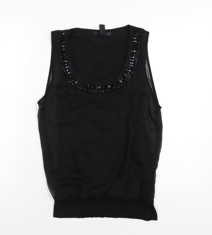 H&M Womens Black Polyester Basic Tank Size 8 Scoop Neck - Beaded Neckline