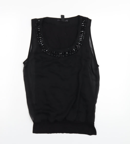 H&M Womens Black Polyester Basic Tank Size 8 Scoop Neck - Beaded Neckline