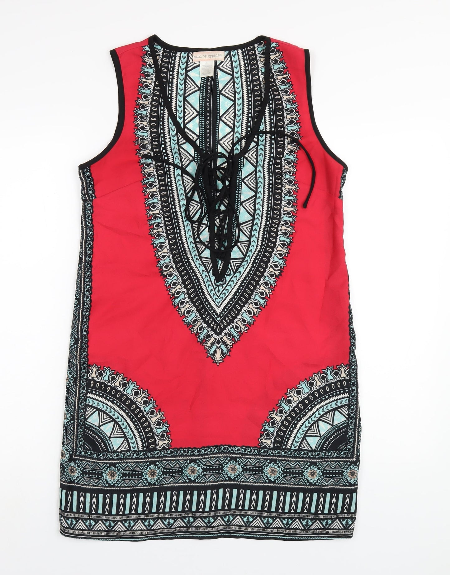 Band of Gypsies Womens Multicoloured Geometric Polyester A-Line Size M Round Neck Pullover